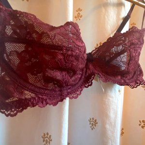 Lace Underwire Bra Maroon